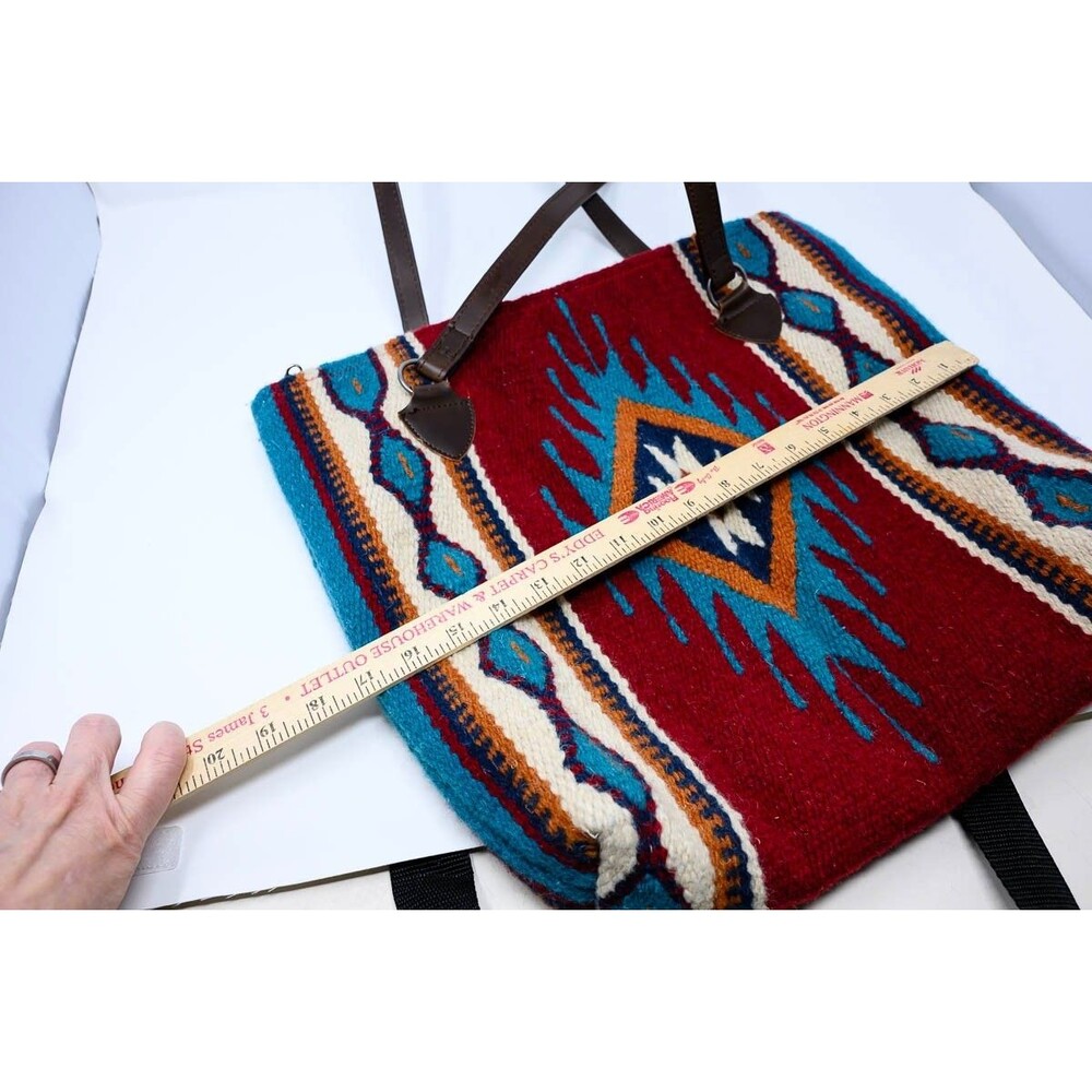 El Paso Saddle Blanket CO Wool Aztec Southwest Zip Closure Large Tote Bag - Picture 3 of 8